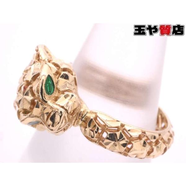 緑石 パンサーデザインリング 12号 K18YG イエローゴールド