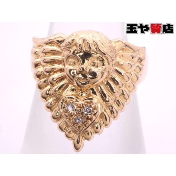 ダイヤ0.02ct 子供 ハートデザインリング 11号 K18YG イエローゴールド