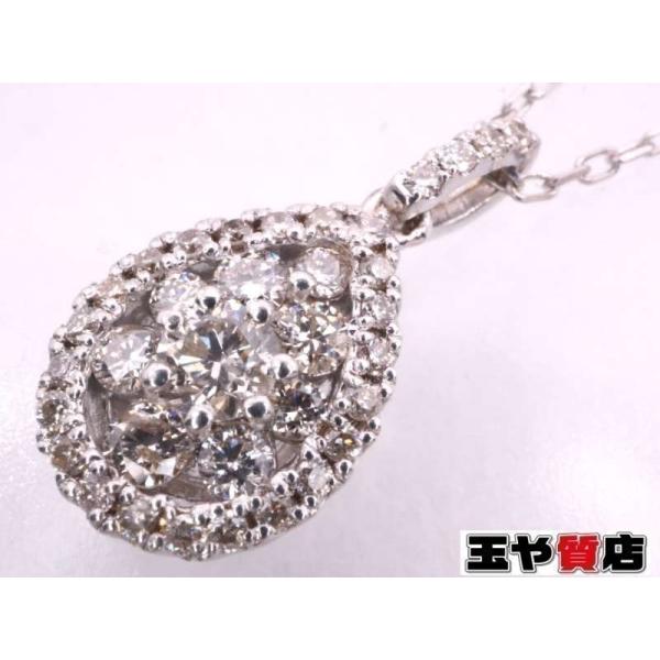 ダイヤ0.30ct ペアシェイプデザイン ペンダントネックレス K18WG