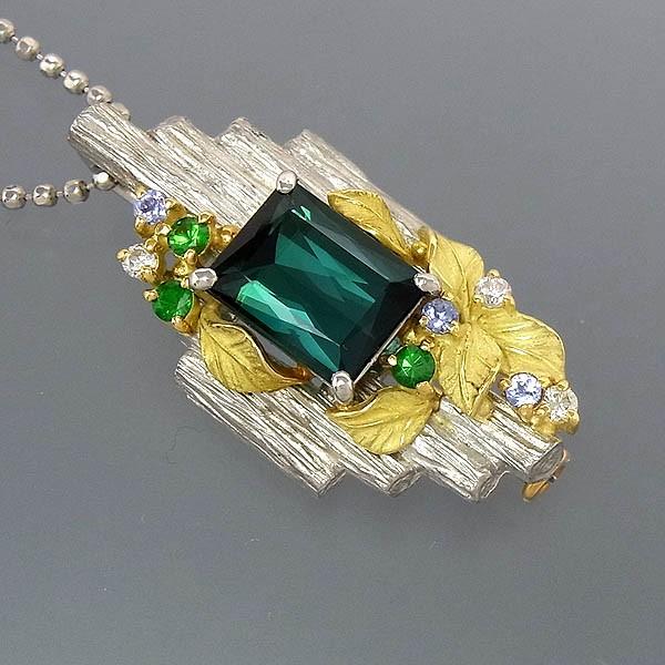 グリーントルマリン Pt900 K18 トルマリンペンダント付ネックレス 3.51  