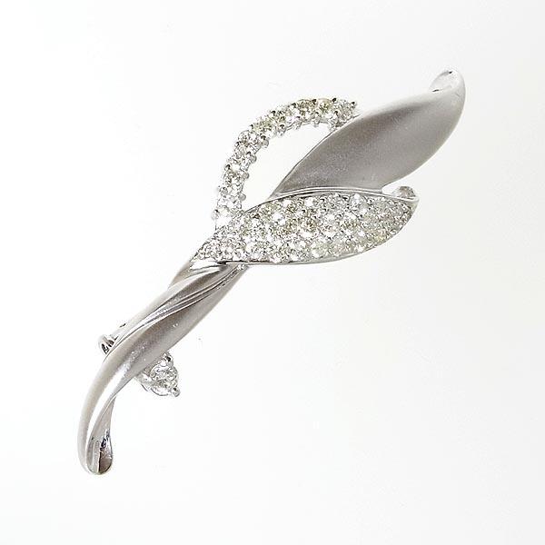 チ*ボ様 k18 葉型ブローチ メレダイヤ K18WG メレダイヤ入り葉モチーフブローチ D0.80ct 6.3g : 有限
