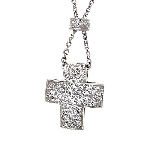 750WGネックレス メレダイヤ入 クロスペンダント付ネックレス F.D1  
