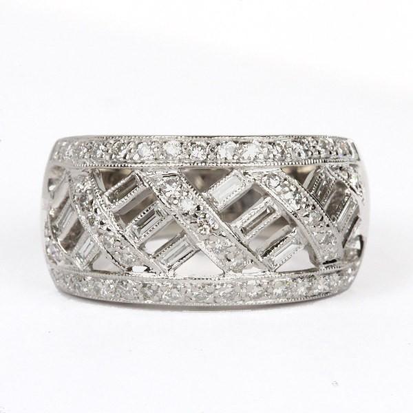 プラチナ pt 900 ダイヤモンド 5個 リング 11.5号 新品仕上げ済】プラチナ Pt900 ダイヤモンドリング 幅広 透かし