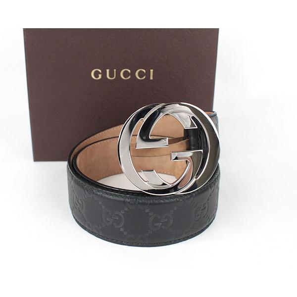 GUCCI グッチ インターロッキングGベルト グッチシマ 114984・525040 80cm 32インチ イタリア製 ブラック 黒 レザー  15325