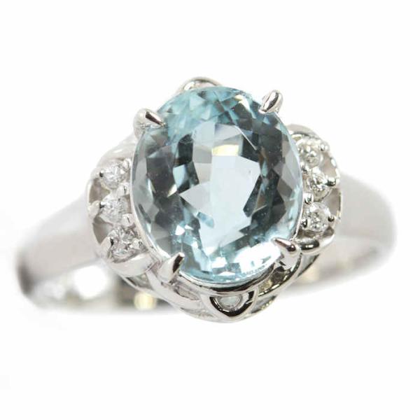 Pt900 アクアマリン リング 2.57/0.06ct 9号 大粒 プラチナ