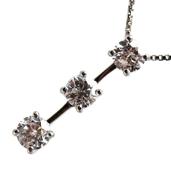 Pt850/Pt900 ダイヤモンドトリロジーネックレス 約40cm 0.56ct 約3g