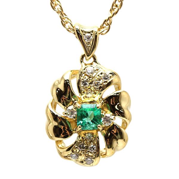 K18 エメラルドネックレス 約50cm 0.30ct ダイヤモンド 0.18ct 約9.1g  