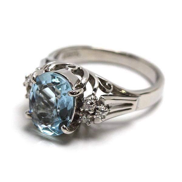 Pt900 アクアマリンリング 8号 1.66ct ダイヤモンド 0.12ct 指輪
