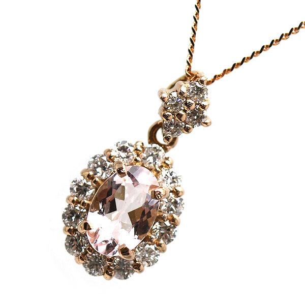 K18PG モルガナイトネックレス 約45cm 0.44ct ダイヤモンド 0.24ct 18 