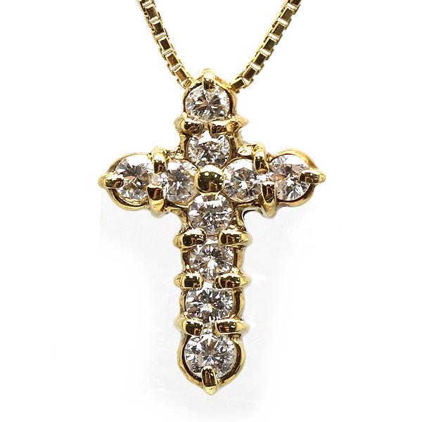 K18 クロス(十字架)モチーフ ダイヤモンド ネックレス K18 十字架モチーフネックレス 約40cm ダイヤモンド 0.30ct 18金