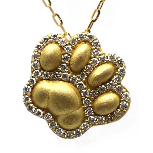 K18 肉球モチーフネックレス 約45cm ダイヤモンド 0.33ct 18金  