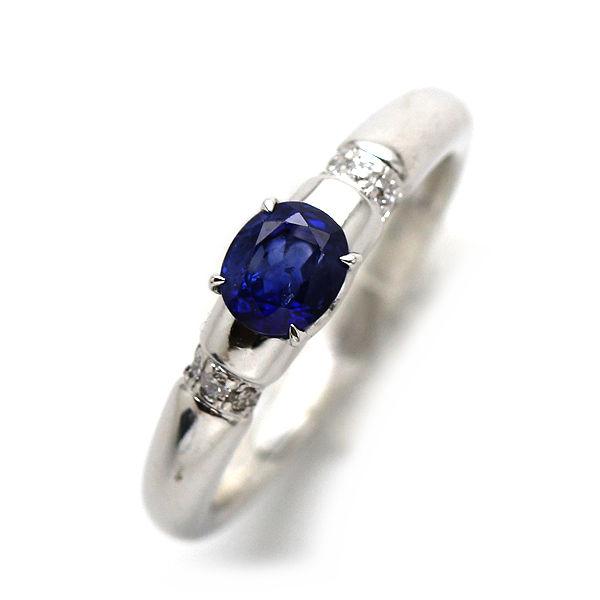 K18WG サファイアリング 17号 0.91ct ダイヤモンド 0.12ct 約5.9g 18金 