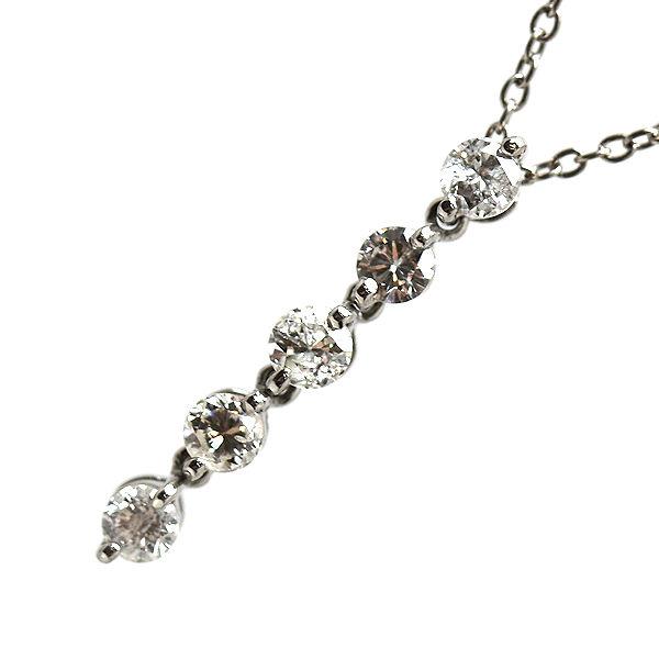 Pt850 5連ダイヤモンドネックレス 約40cm 約2.8g 0.51ct プラチナ 