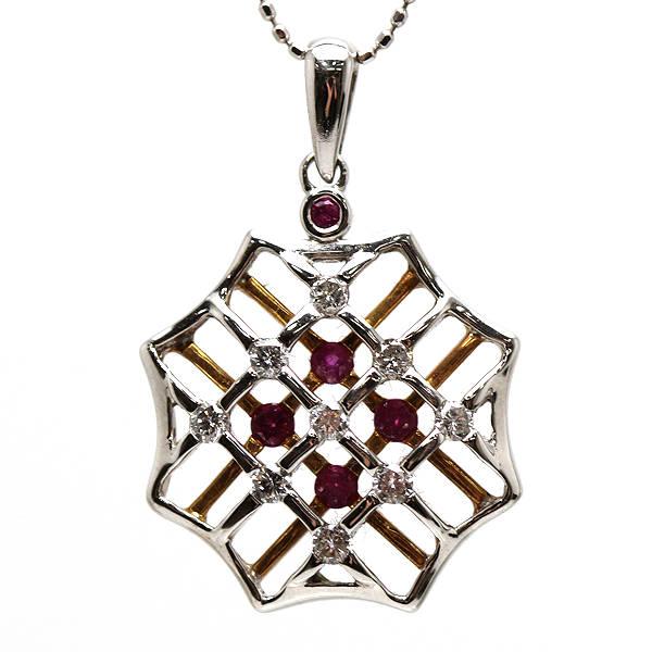 K18 ルビー＆ダイヤモンドネックレス 約45cm 0.25ct 0.30ct 18金 