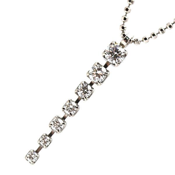 Pt850 揺れる縦ラインネックレス 約42cm 約4.2g ダイヤモンド 0.43ct
