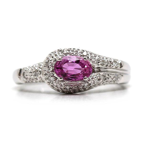 K18WG ピンクサファイアリング 10.5号 0.75ct ダイヤモンド 0.13ct 18 