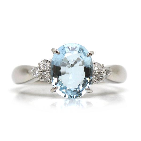 Pt850 アクアマリンリング 10号 1.48ct ダイヤモンド 0.14ct プラチナ 