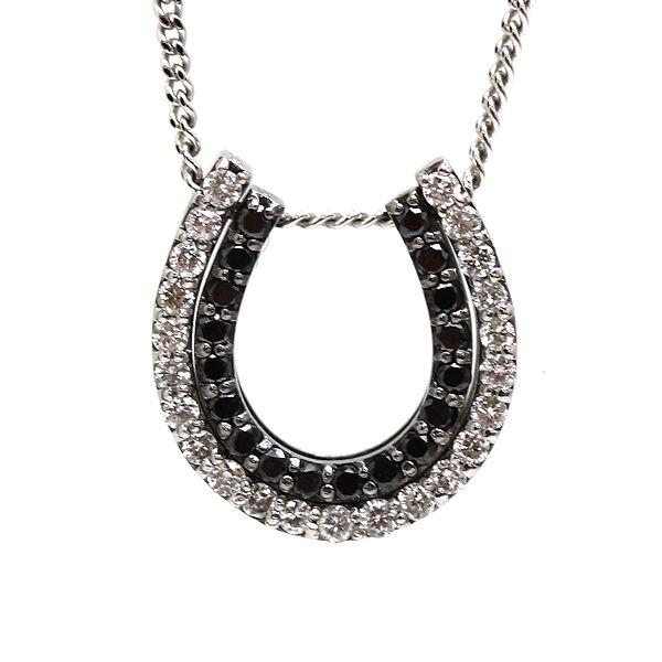 K18WG 馬蹄ネックレス 約40cm ダイヤモンド 0.30ct/0.22ct ブラック  