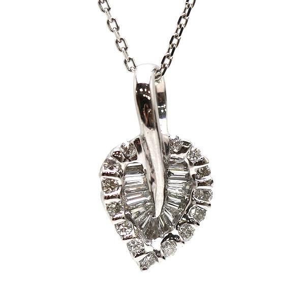 Pt850/Pt900 葉っぱモチーフネックレス 約45cm ダイヤモンド 0.40ct
