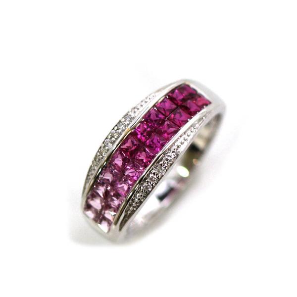 １０号　18金　ホワイトゴールド　ピンクサファイア　ダイヤモンド K18WG グラデーションリング 12号 ルビー ピンクサファイア