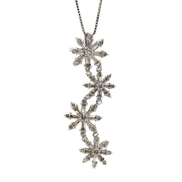 K18WG ダイヤモンドネックレス 1.35ct 花 18金 ホワイトゴールド 約