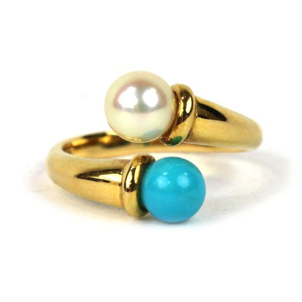 K18 フォークリング 11号 ターコイズ パール 真珠 約4.4g 18金