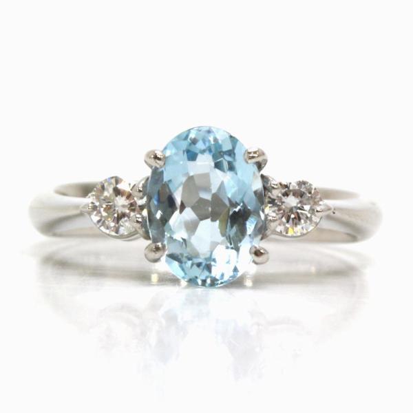Pt900 アクアマリンリング 1.10ct ダイヤモンド 0.20ct プラチナ 7.5号