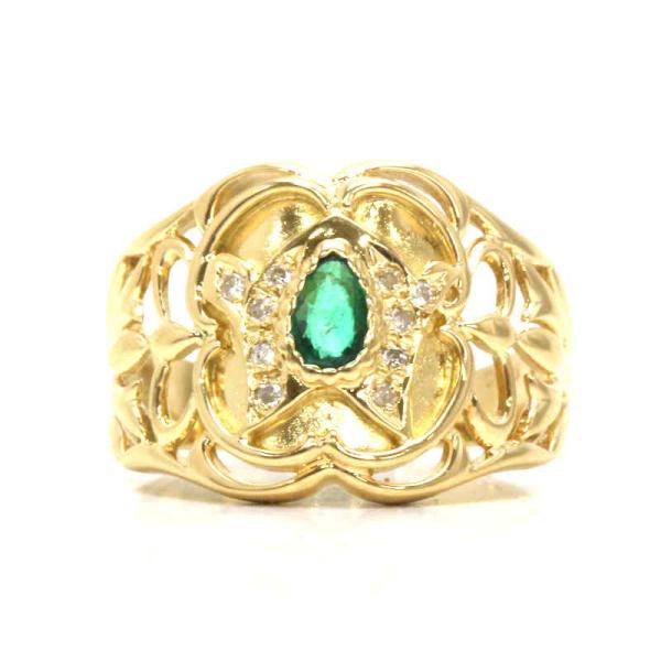 エメラルド　ダイヤモンドリング　 K18 イエローゴールド 11号 重さ1.5g K18 エメラルド リング 18金 イエローゴールド ダイヤモンド 11号 0.19