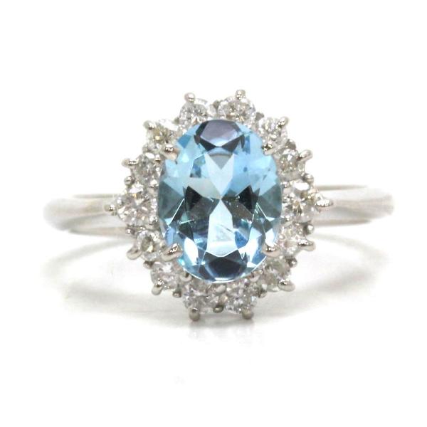 アクアマリンリング Pt900 1.00/0.40ct 7号 約4.0g ダイヤモンド
