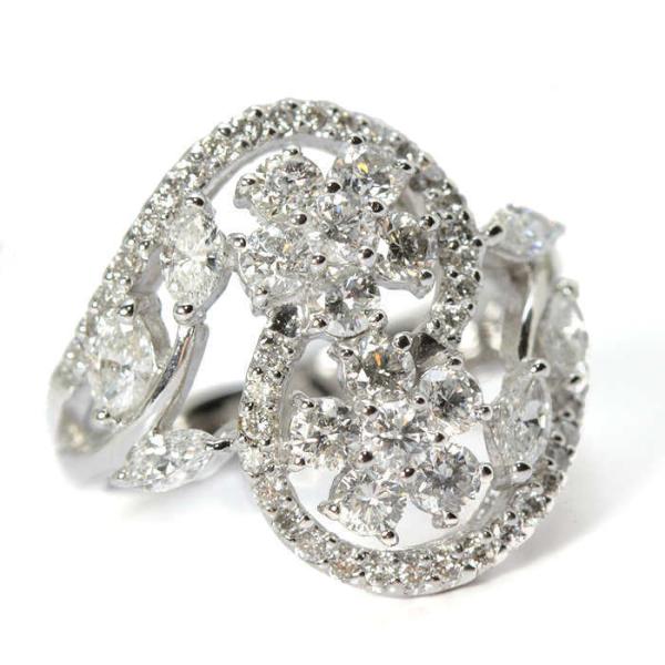 K18WG ダイヤモンド リング 花 1.72ct 10号 18金 ホワイトゴールド
