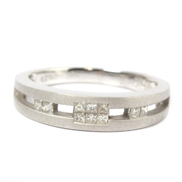 ダイヤモンドリング K18WG 11号 0.20ct モダンデザイン 指輪 18金  