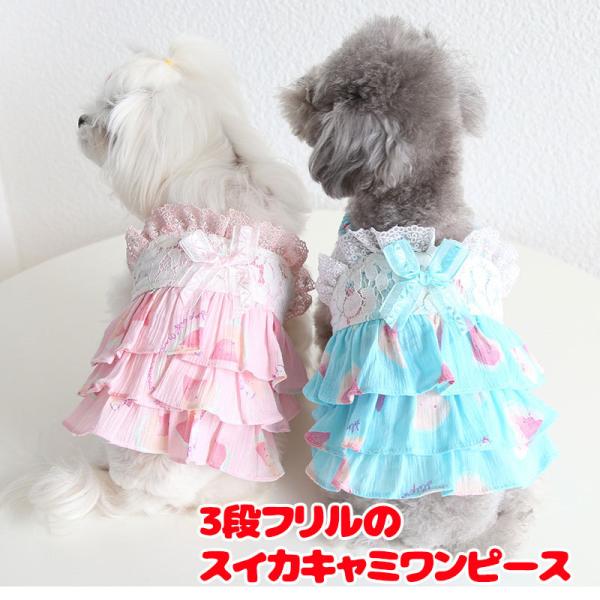 ビタミンカラーのハーモニー 犬服 春夏服 イチゴ柄 4段のチュール キャミワンピ 通販