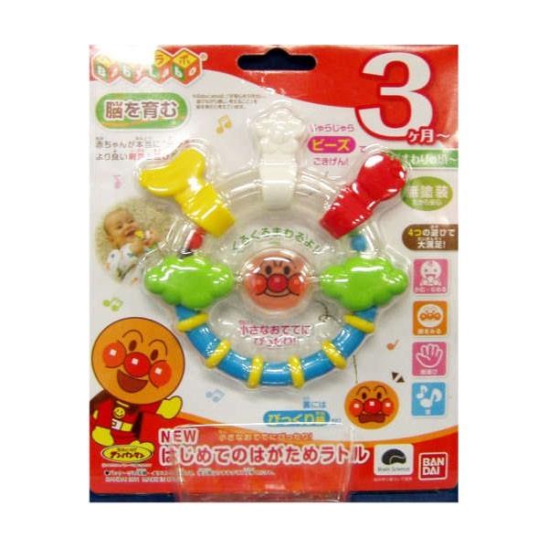 おててや足を口に入れ始める3か月頃の赤ちゃんにぴったりの持ちやすさ、なめやすさにこだわったアンパンマンのはがためが登場!ジャラジャラビーズや、アンパンマンをくるくる回せるなど遊びもたっぷり。無塗装だから口に入れても安心!BabyLabo(ベ...