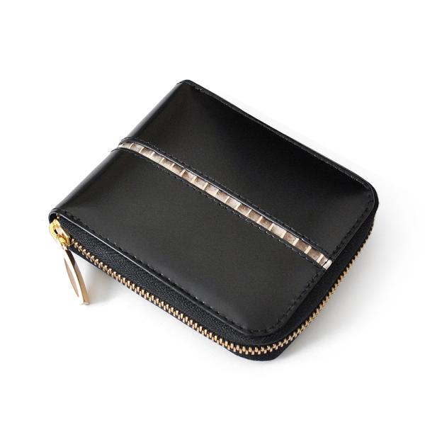 二つ折り財布 BEAMZSQUARE 蛇革ライン×馬革ラウンドファスナー短財布 BZSQ 319 黒金開運金運財布 送料無料 BEAMZSQUARE 蛇革ライン 馬革ラウンドファスナー 短財布 本革 二つ折り