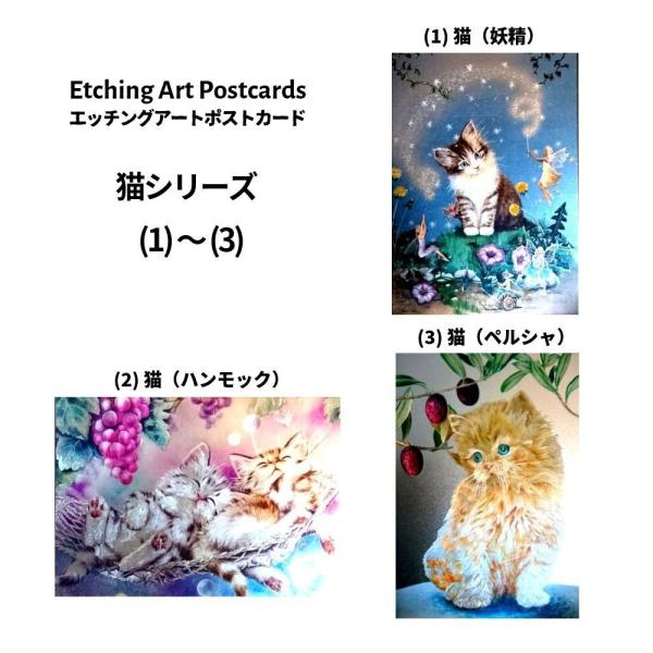 ポストカード 絵葉書 エッチングアート イラスト 英国製 猫 イルカ