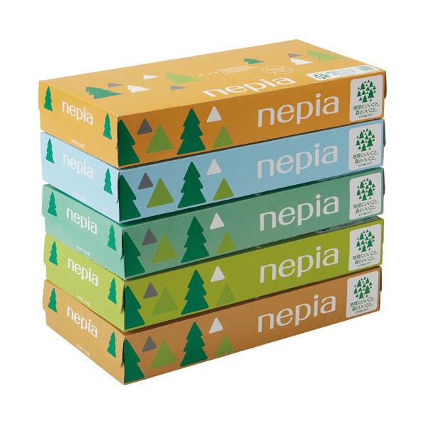 メーカー：王子ネピア　品番：150W5P OS-FSC　取り出し口のフィルム不使用、紙だけでできたエコボックス。