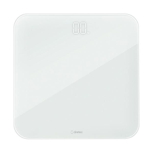 メーカー：ドリテック　 品番：BS-185WT  暗い場所でもよく見えるLED表示で、のると自動で測定を開始するガラス体重計。　　