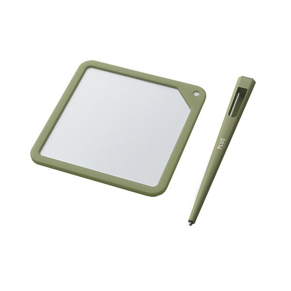 メーカー：プラス　 品番：KM-0909A-GR  くり返し何度でも書き消しできる磁性メモパッド。　　＜パッケージ＞＜寸法＞