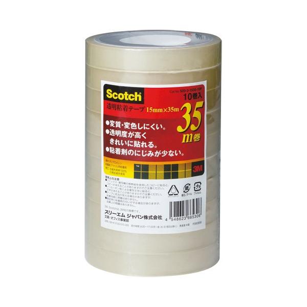 他サイト： ３Ｍ　スコッチ　透明粘着テープ　１５ｍｍ×３５ｍ　５００−３−１５３５−１０Ｐ　１パック（１０巻）の商品画像