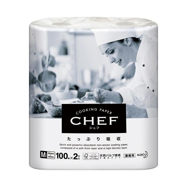 他サイト： 花王　クッキングペーパー　ＣＨＥＦ（シェフ）　たっぷり吸収　Ｍ　１００カット／ロール　１パック（２ロール）の商品画像