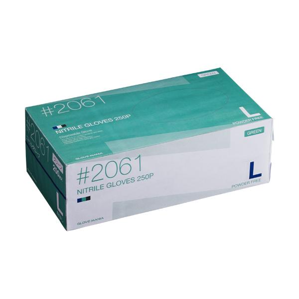 川西工業　ニトリル　使いきり手袋　粉なし　Ｌ　グリーン　＃２０６１　１箱（２５０枚）