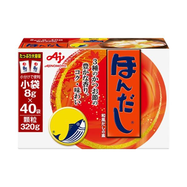 メーカー：味の素　品番：258017　香り、コク・味わい、それぞれに優れた3種のかつお節を使用した、「香り高く一番おいしい」和風だしの素です。
