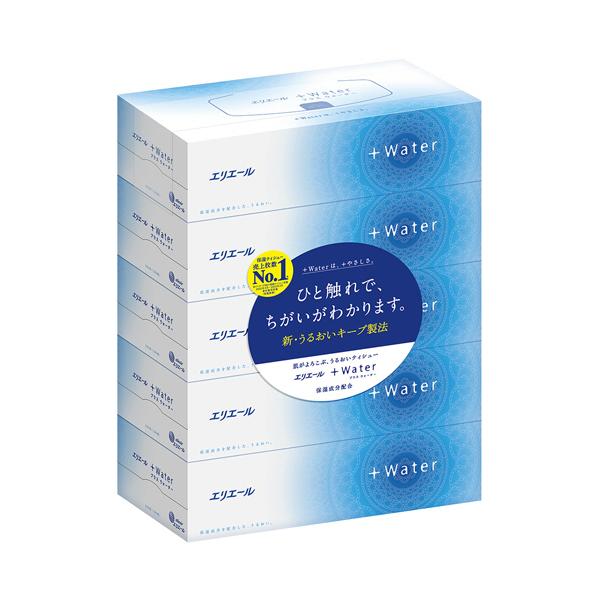 メーカー：大王製紙　品番：E+WATER5P　クセになるやさしさ。毎日使える潤いティシュー。