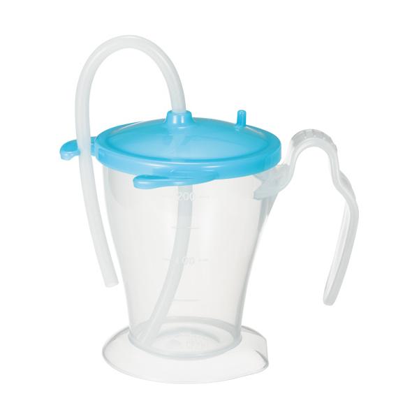 プラスハート　ベッド柵にも掛けられる　ストローカップ　ブルー　２５０ｍｌ　オオサキメディカル