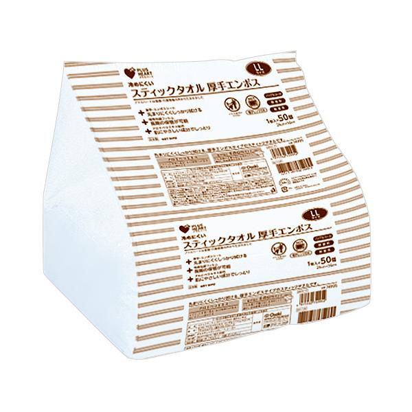 メーカー：オオサキメディカル　品番：400786　しっかり水分と保湿成分を配合した、たたみ直さず使える厚手エンボス加工の個包装ウエットタオル。