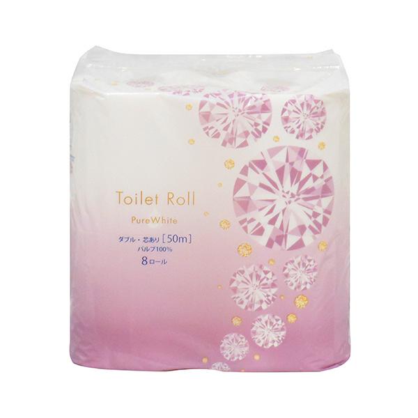 ＴＡＮＯＳＥＥ　トイレットペーパー　ピュアホワイト　ダブル　芯あり　５０ｍ　１パック（８ロール）