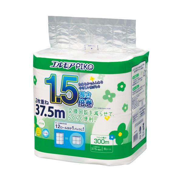 カミ商事　エルモア　ピコ　１．５倍巻トイレットロール　花の香り　ダブル　３７．５ｍ　１パック（８ロール）