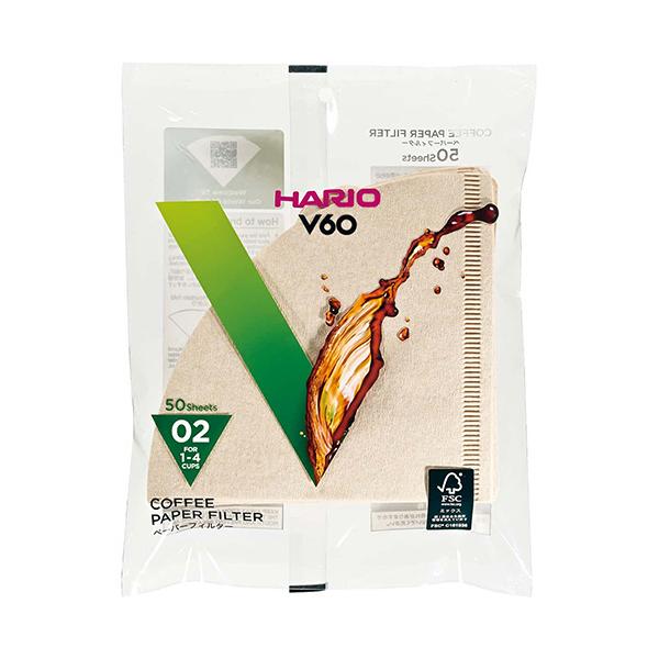 ハリオグラス　Ｖ６０用ペーパーフィルター０２Ｍ　（フック穴あり）　１−４杯用　ブラウン　ＶＣＦ−０２−５０Ｍ−Ｆ　１パック（５０枚）　（お取寄せ品）