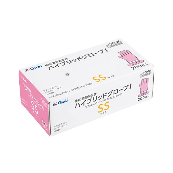 オオサキメディカル　オオサキ　ハイブリッドグローブI　ピンク　ＳＳ　７００２６　１箱（２００枚）