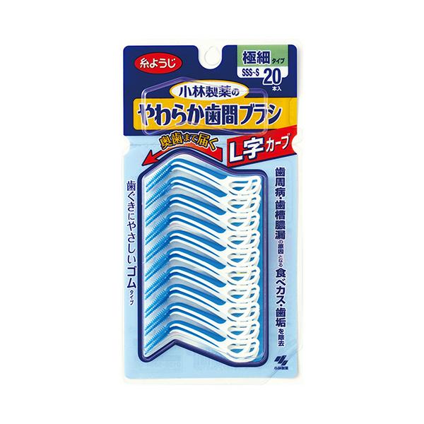 メーカー：小林製薬　 品番：KS060100  奥歯にも使いやすいL字カーブ型のゴム歯間ブラシで、食べカス・歯垢を除去。　　＜パッケージ裏面＞